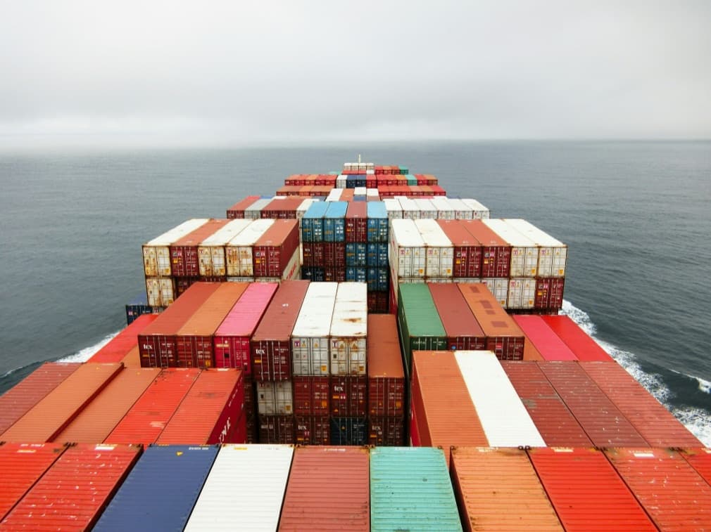 Container ship viewed from above
