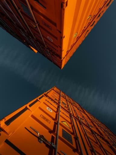 Aerial view of stacked orange containers