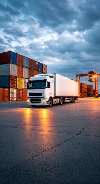 Freight truck at a container yard at dusk